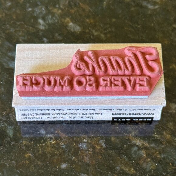 Hero Arts Maple Woodblock Mounted Red Rubber Stamp Thanks Ever So Much, USA, NWT - Picture 7 of 9